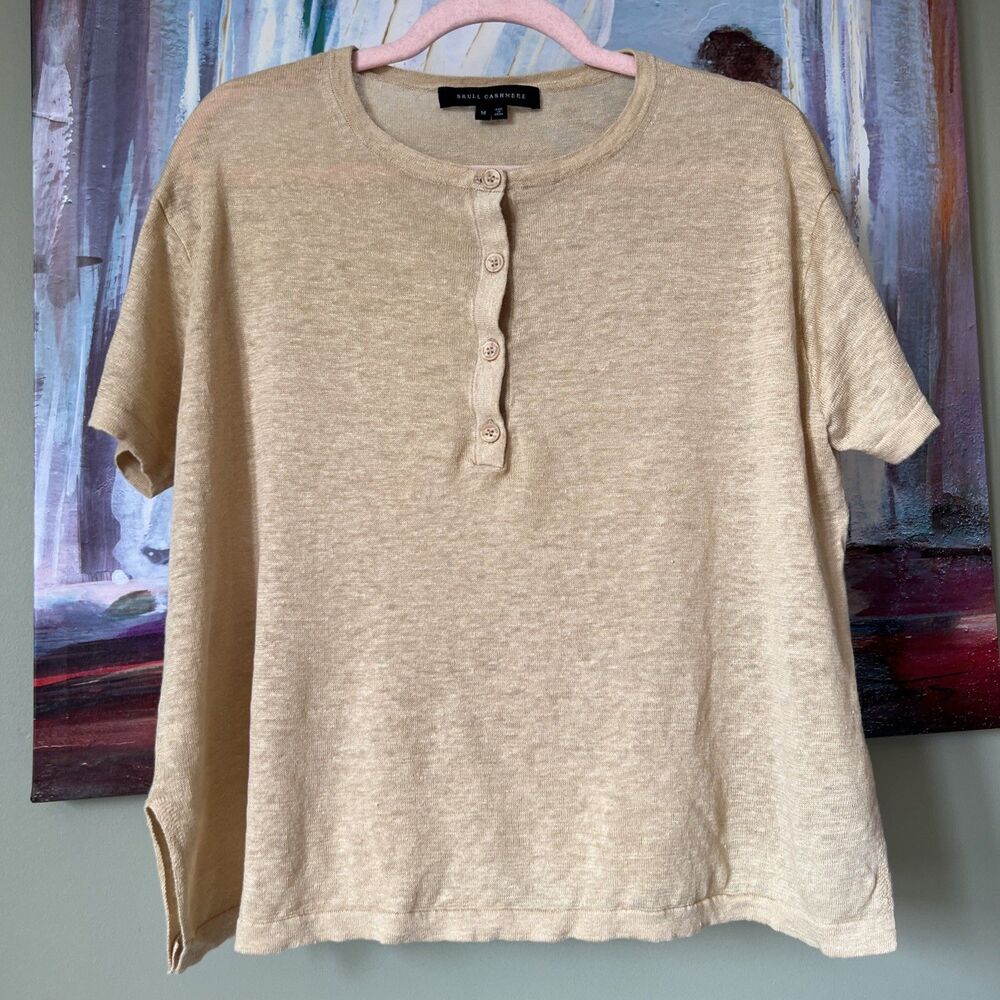 Skull Cashmere 100% Linen Pullover Penelope Boxy Oversized Henley  Top Size M